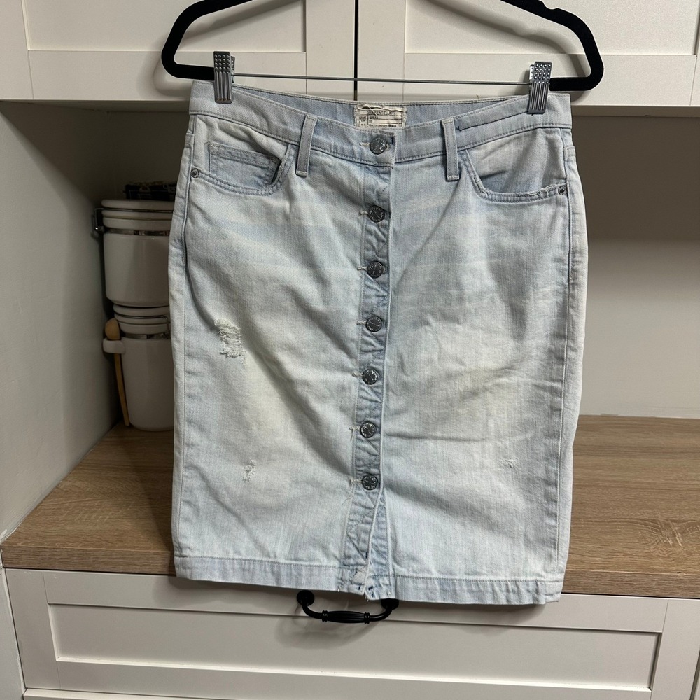 Current Elliott Denim Skirt Womens 29 Light Blue Button Front Distressed Pencil